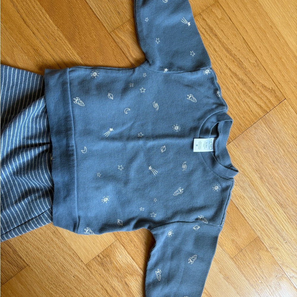 Blue Baby long sleeve shirt with pants-with Space Print